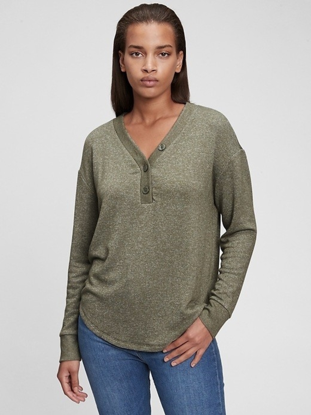 GAP Olive Green Henley Long Sleeve Top
